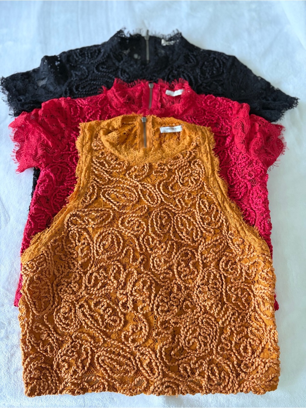 Bundle Zara Trufalac Crochet Lace Top - Mustard Size M, Red & Black Size Small